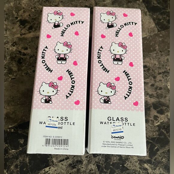 2 Sets Sanrio Hello Kitty Graphic Print Glass Water Bottle Pink 420ML - Picture 4 of 9